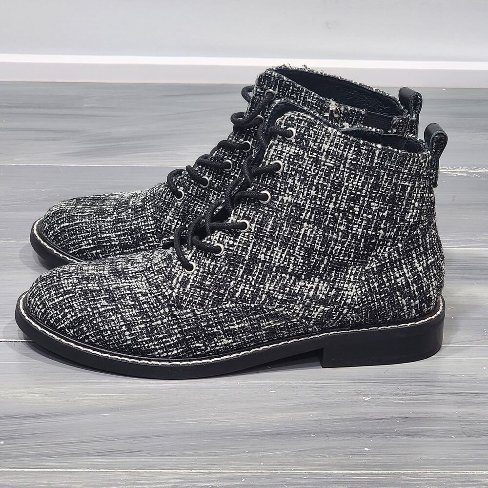 NYDJ Eileen Ankle Boots Black and White Tweed Lace Up Zip Closure‎ Size 8 - Picture 9 of 13